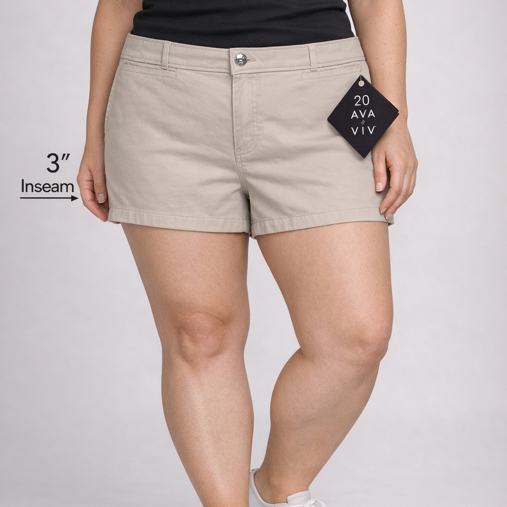AVA & VIV Plus Size 20- 3" Inseam Chino Shorts - Khaki Women's